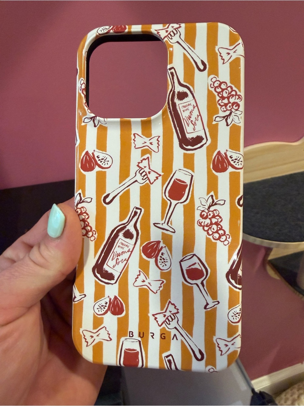 Burga Wine & Grapes Stripe iPhone Case - Mustard & White for 16 pro Max
